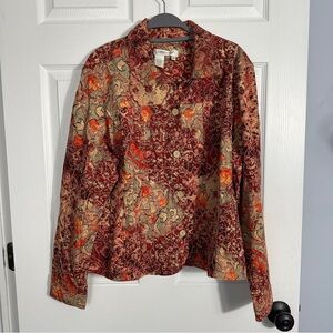 Coldwater Creek size 1X linen blend shirt/shacket, vibrant, embroidered, office